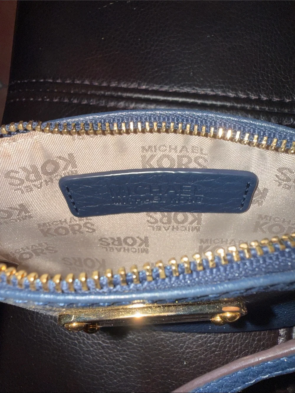 Michael Kors Blue Pebbled Leather Wristlet with Gold Plate